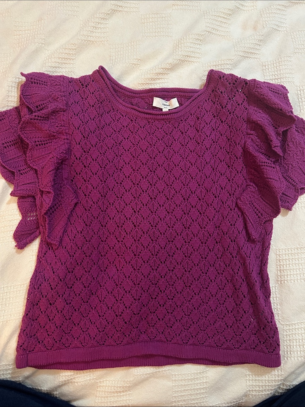 entro Purple Eyelet Knit Ruffle Sleeve Sweater top medium